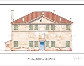 Andrea Palladio, small print 20x12.5in Villa Zeno at Cessalto (VE), Signed by author