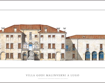 Extra Large Palladio poster Villa Godi Malinverni at Lugo (Vicenza) Signed by author..size 35 1/2 x 13 3/4 in