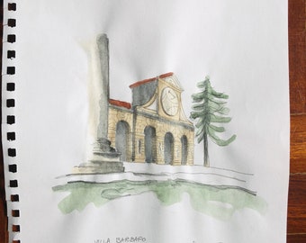 Villa Barbaro at Maser by Palladio, detail (VI), Italy. Original sketch, pencil and watercolour