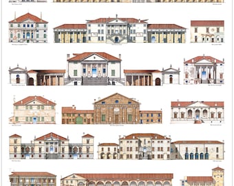 The 32 Villas of Andrea Palladio in one large print/reproduction of my originals watercolours, signed by author. Size: 45 x 90 cm