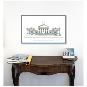Póster/impresión del Capitolio del estado de Virginia de Thomas Jefferson, en Richmond, EE. UU., 20 x 12,5 pulgadas, firmado por el autor