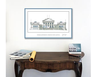 Thomas Jefferson's Virginia State Capitol, in Richmond, USA poster/print 20x12.5in Signed by author