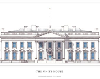 The White House Print, Pennsylvania Avenue Elevation, Signed Architecture Art