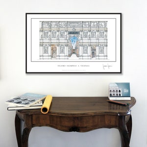 Small Palladio poster 20x12.5in the Olympic Theater in Vicenza Signed by author image 2