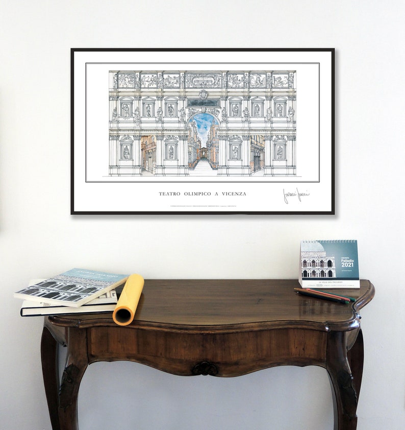 Small Palladio poster 20x12.5in the Olympic Theater in Vicenza Signed by author image 2