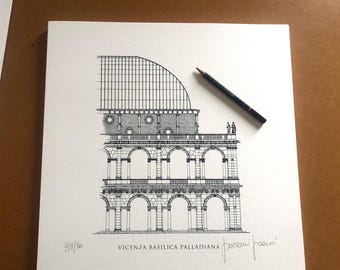 Basilica Palladiana Vicenza Screen Print, Limited Edition 14x14in, Signed Numbered Artwork
