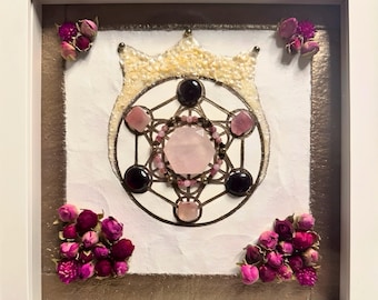 UNCONDITIONAL LOVE, Crystal Grid, framed crystal art, house warming, sacred geometry, energy infused art, crystals