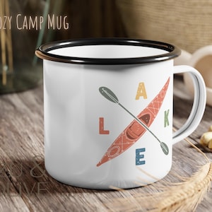 Lake Life Enamel Camp Mug - Outdoor Adventure Camping Cup, Camper Gift, Rustic Cabin Decor, Mountain Retreat Coffee Mug, Campfire Enamel Mug