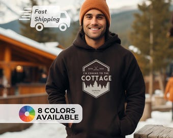 I'm Coming to the Cottage Hoodie, Heated Rivalry, Funny Shirt, Pine Tree Lifestyle Canadian Sweatshirt Midweight Cotton Classic Pullover