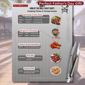 Guia do Rei da Churrasqueira - Guia de Churrasco para Imprimir | Dicas para Grelhar e Tabela de Temperatura | Presente Perfeito para Entusiastas da Churrascaria