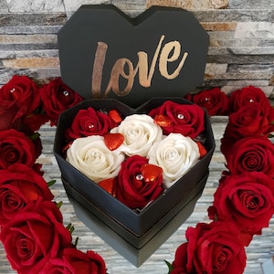 Luxury Love Heart Black Gift Box With  Roses & Chocolate - Birthday, Anniversary, Valentine, Engagement, Mother’s Day,  Christmas Gift.