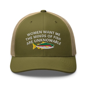 Fishing hat fishing gifts embroidery Trucker Cap women want me fish fear me hat fish around find trout hat hunting fisherman gift fish cap