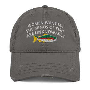 Fishing hat fishing gifts embroidery Distressed Dad Hat cap women want me fish fear me hat fish around find trout hat hunting fisherman gift