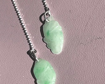 Authentic Jade Fish Threader Dangle Sterling Silver Earrings(1 pair, Brand New)