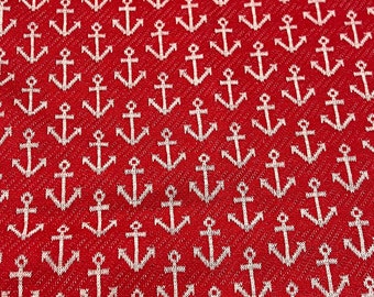 Red Vintage Anchor Knit Fabric