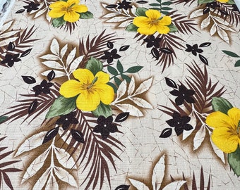 Yellow Hibiscus Textured Hawaiian Fabric