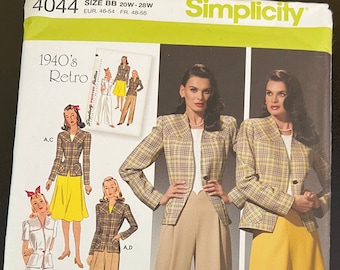 Simplicity 4044 1940s Women's Suit Pattern Size 20W-28W UNCUT Retro