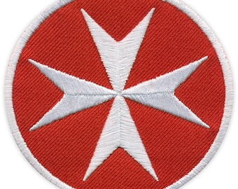 Maltese cross - round shape, 3.1 inches - embroidered patch / badge - Patchion Patches