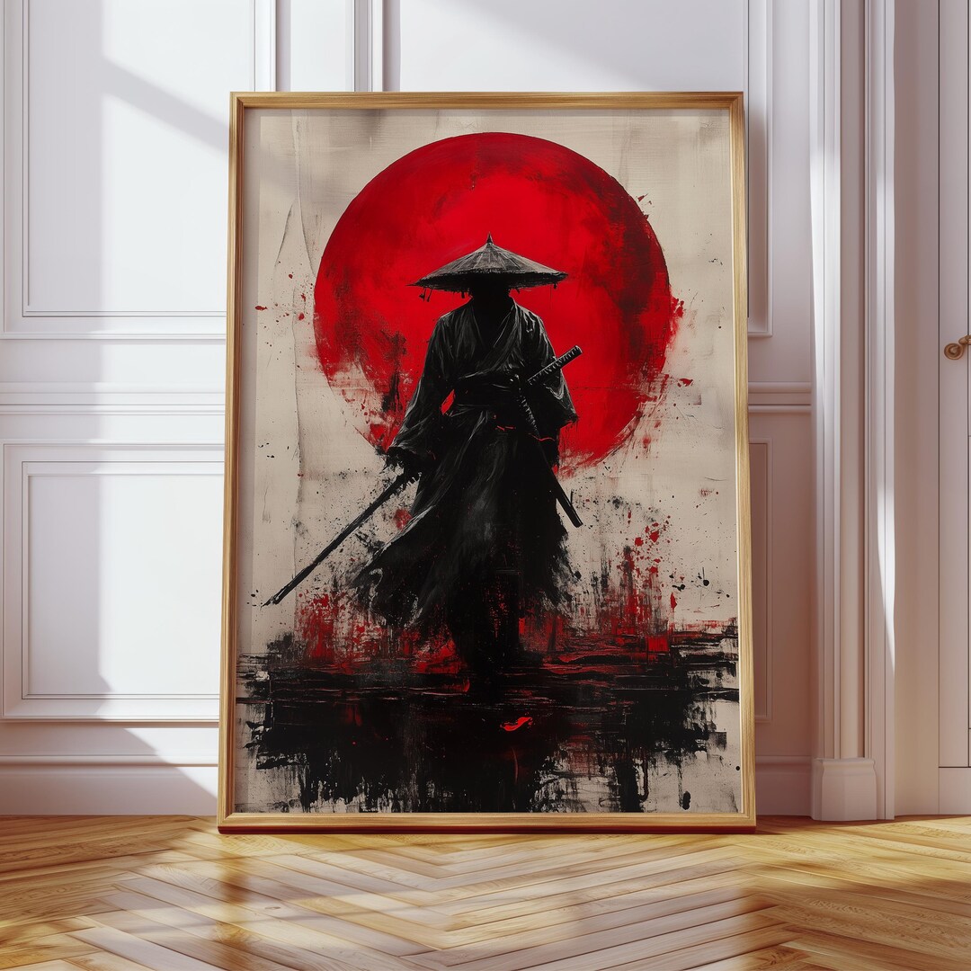 Japanese Samurai Wall Art Print | Red Sun Warrior Painting | Japanese ...