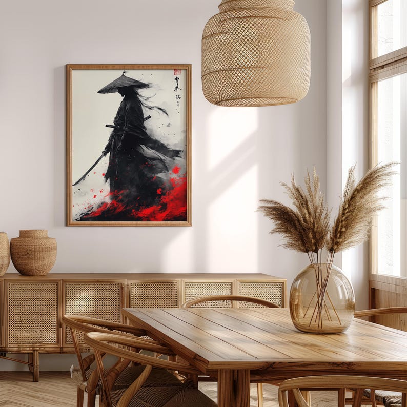 Samurai Warrior Wall Art – Japanese Ink Style Poster, Katana Bushido ...