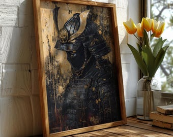 Golden Samurai Digital Download | Japanese Warrior Printable Art | Abstract Samurai Poster | Japanese Gift