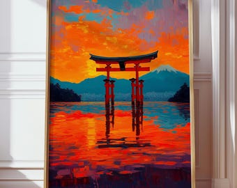Torii Sunset Poster – Japanese Gate Wall Art, Sacred Landscape Print, Oriental Home Decor