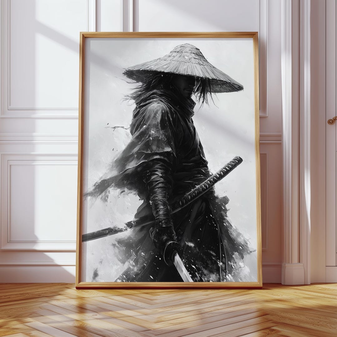 Samurai Wall Art | Japanese Warrior Poster | Black Ink Samurai Print ...