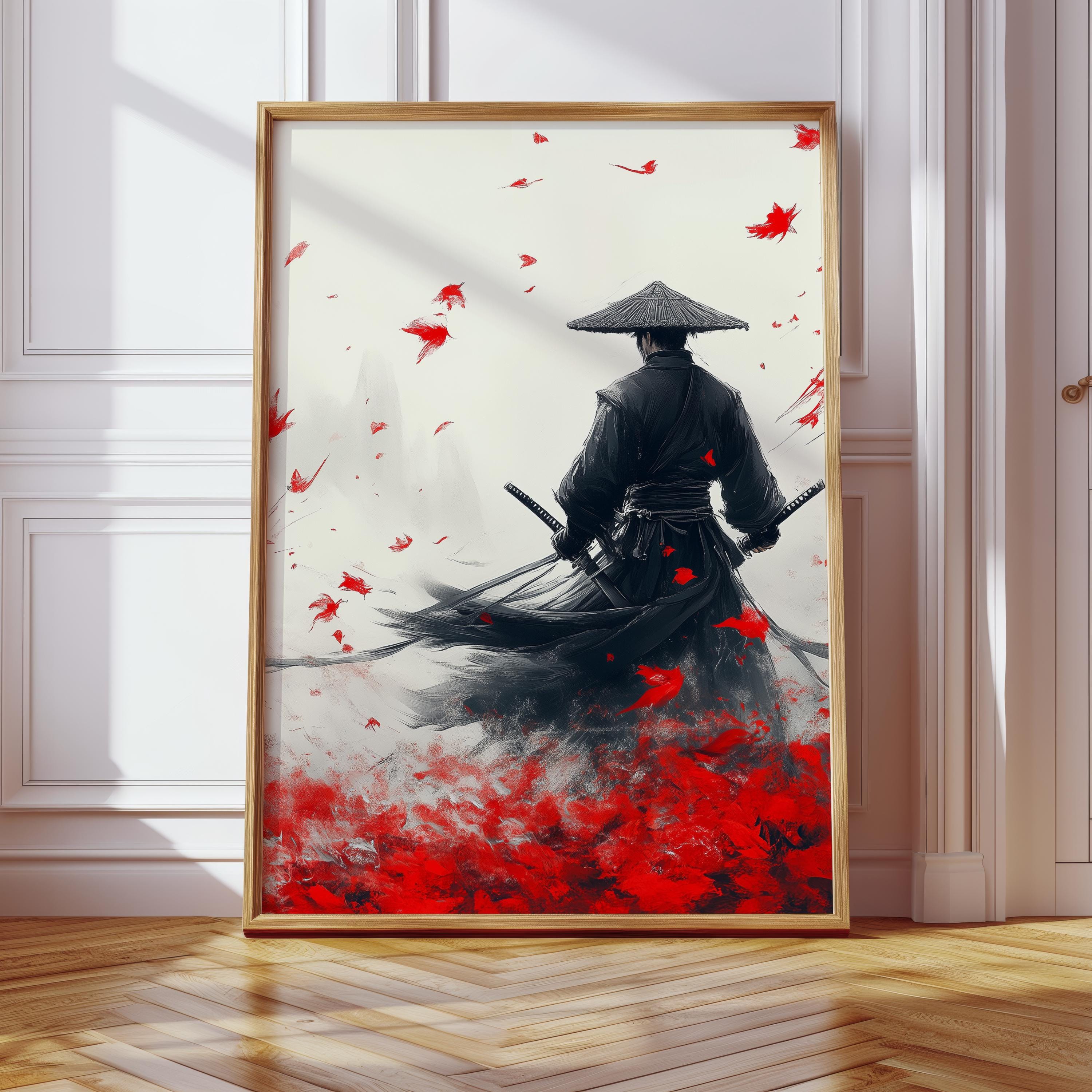 Japanese Samurai Poster | Red Leaves Warrior Art Print | Japanese ...