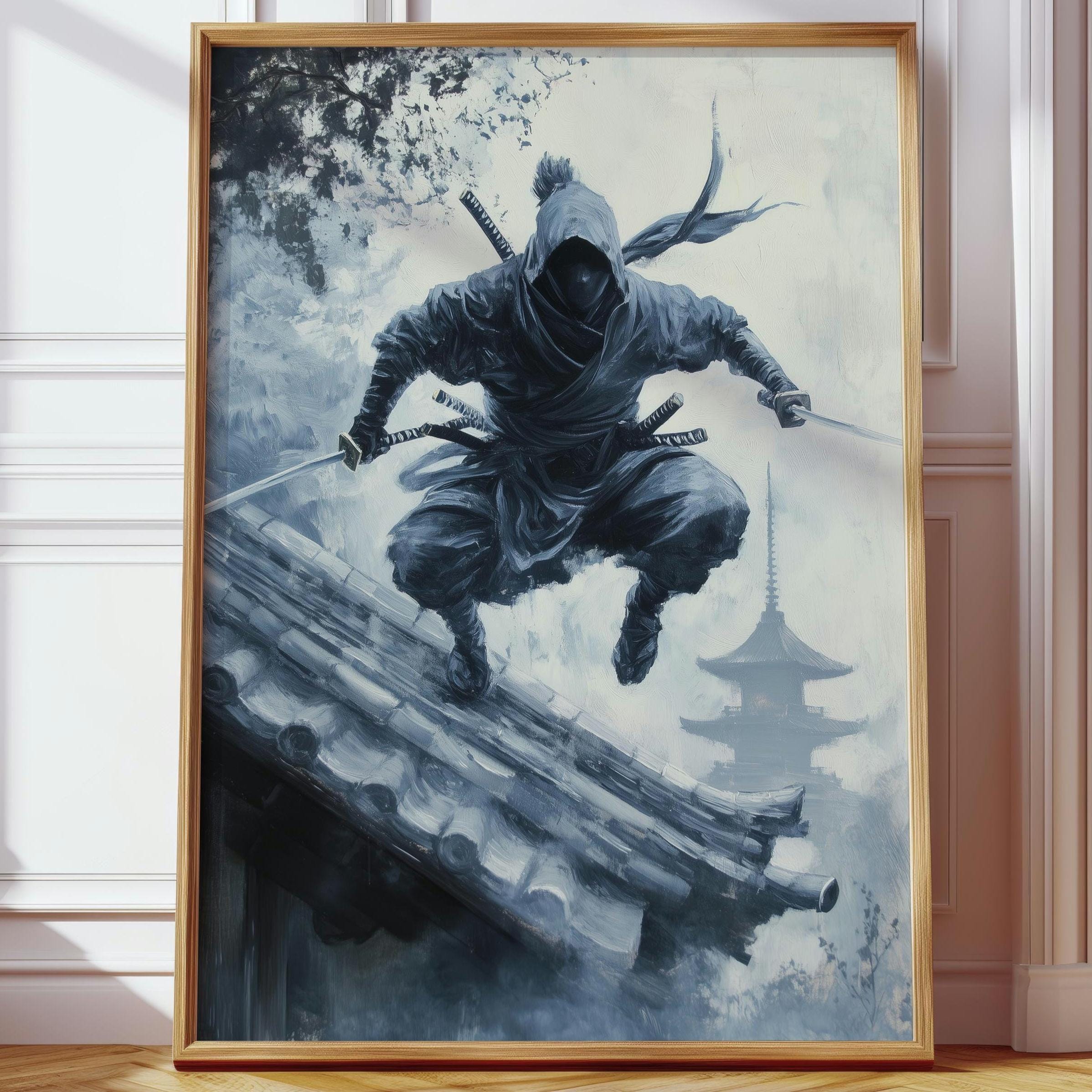 Japanese Ninja Rooftop Poster Gift | Shadow Warrior Wall Art