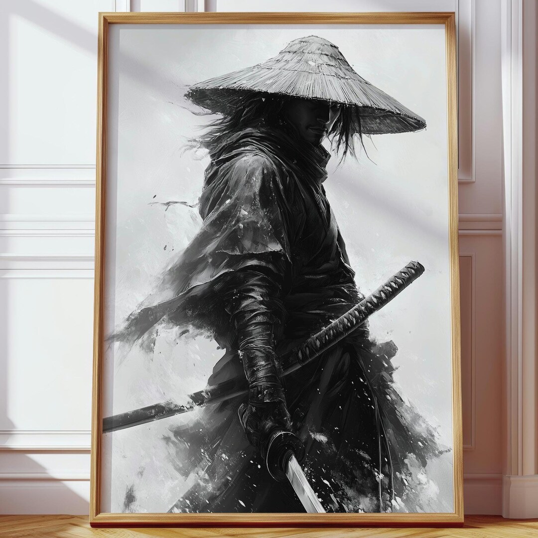 Samurai Wall Art | Japanese Warrior Poster | Black Ink Samurai Print ...
