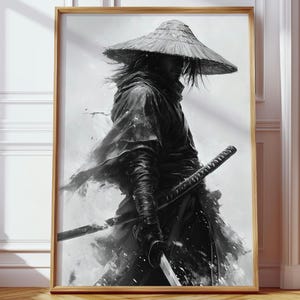Samurai Wall Art | Japanese Warrior Poster | Black Ink Samurai Print Gift