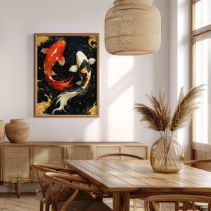 Japansk Koi-fiskposter – Väggkonst med röd och svart karp, målning av Yin Yang-symbol, orientalisk heminredningsgåva bild 10