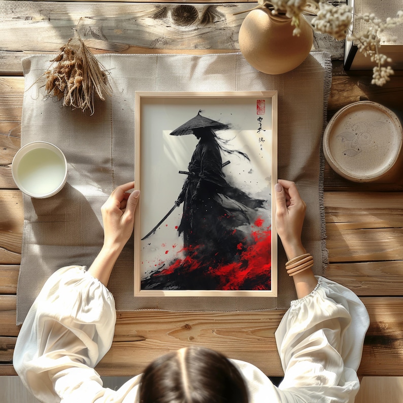 Samurai Warrior Wall Art – Japanese Ink Style Poster, Katana Bushido ...