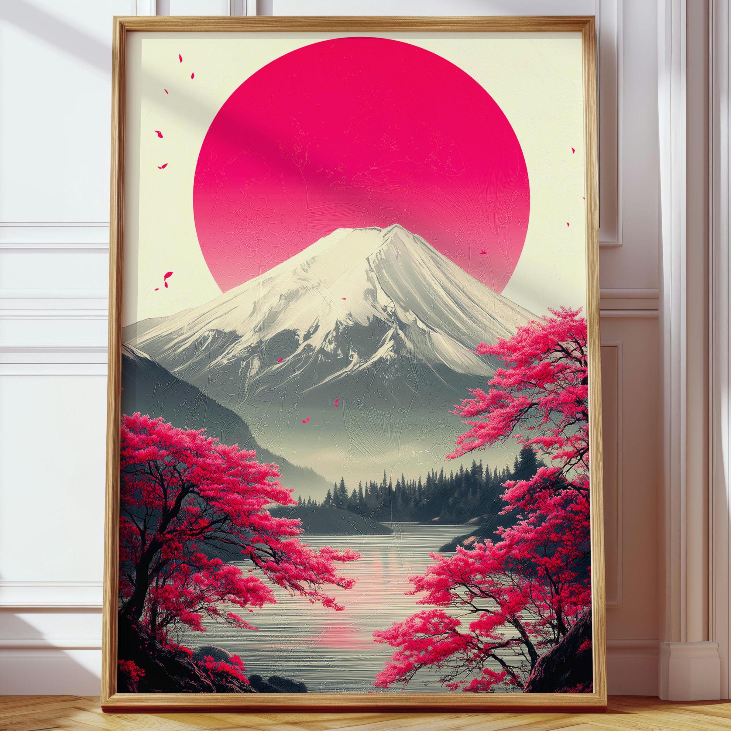 Japanese Landscape Wall Art – Mount Fuji Poster With Cherry