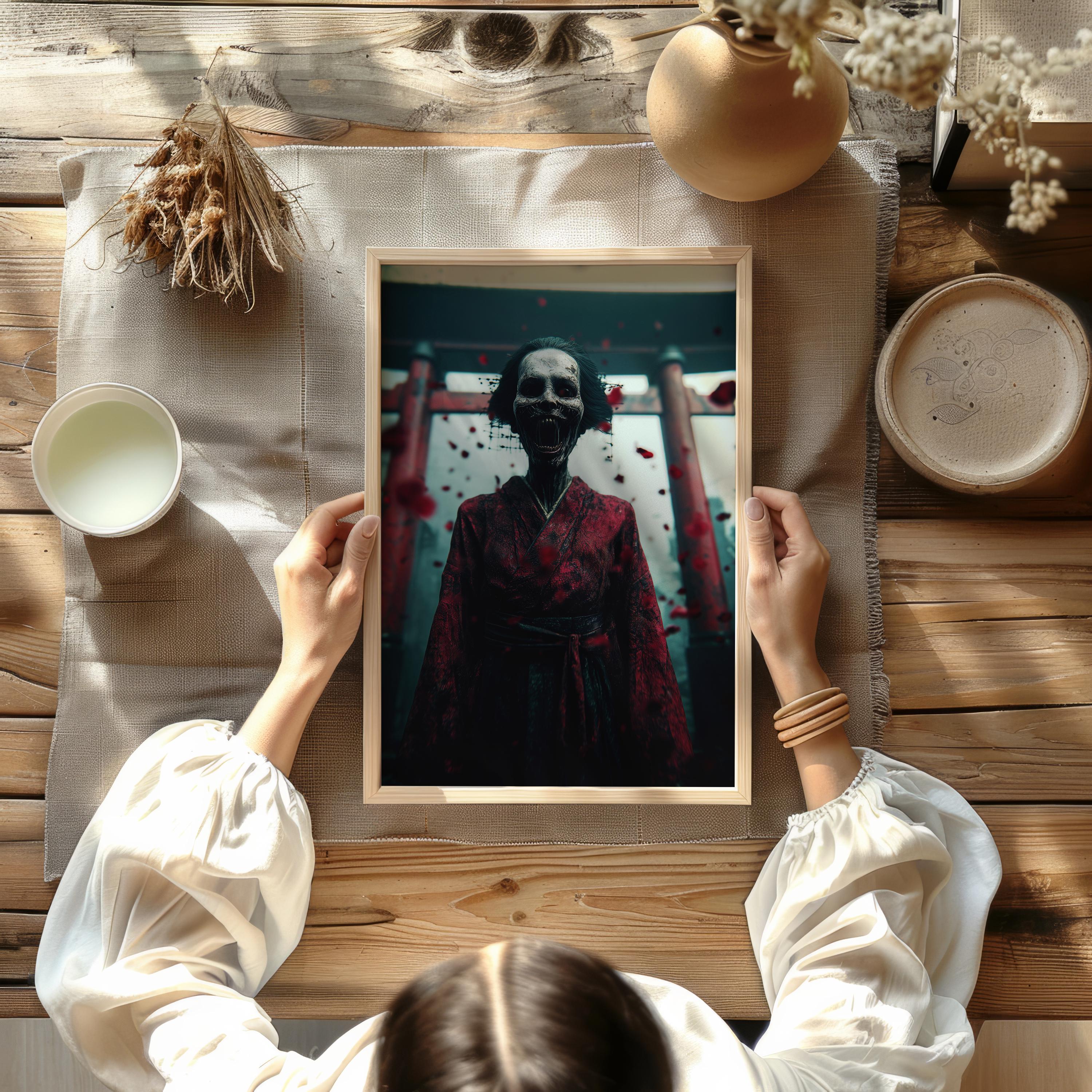 Japanese Horror Geisha Poster – Creepy Wall Art Print for