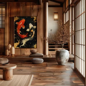 Japansk Koi-fiskposter – Väggkonst med röd och svart karp, målning av Yin Yang-symbol, orientalisk heminredningsgåva bild 9