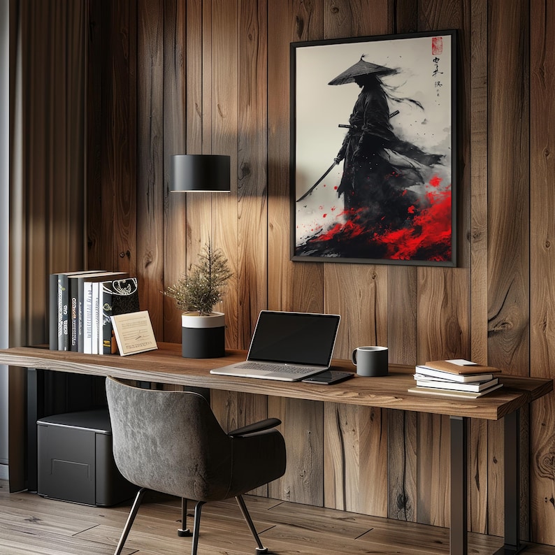 Samurai Warrior Wall Art – Japanese Ink Style Poster, Katana Bushido ...