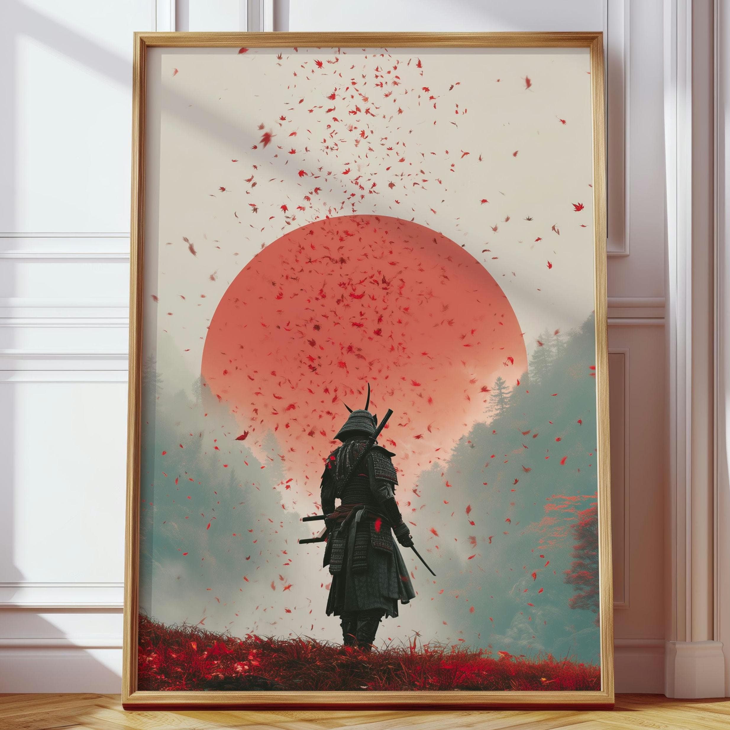 Samurai Rising Sun Poster | Japanese Minimal Art Print | Zen