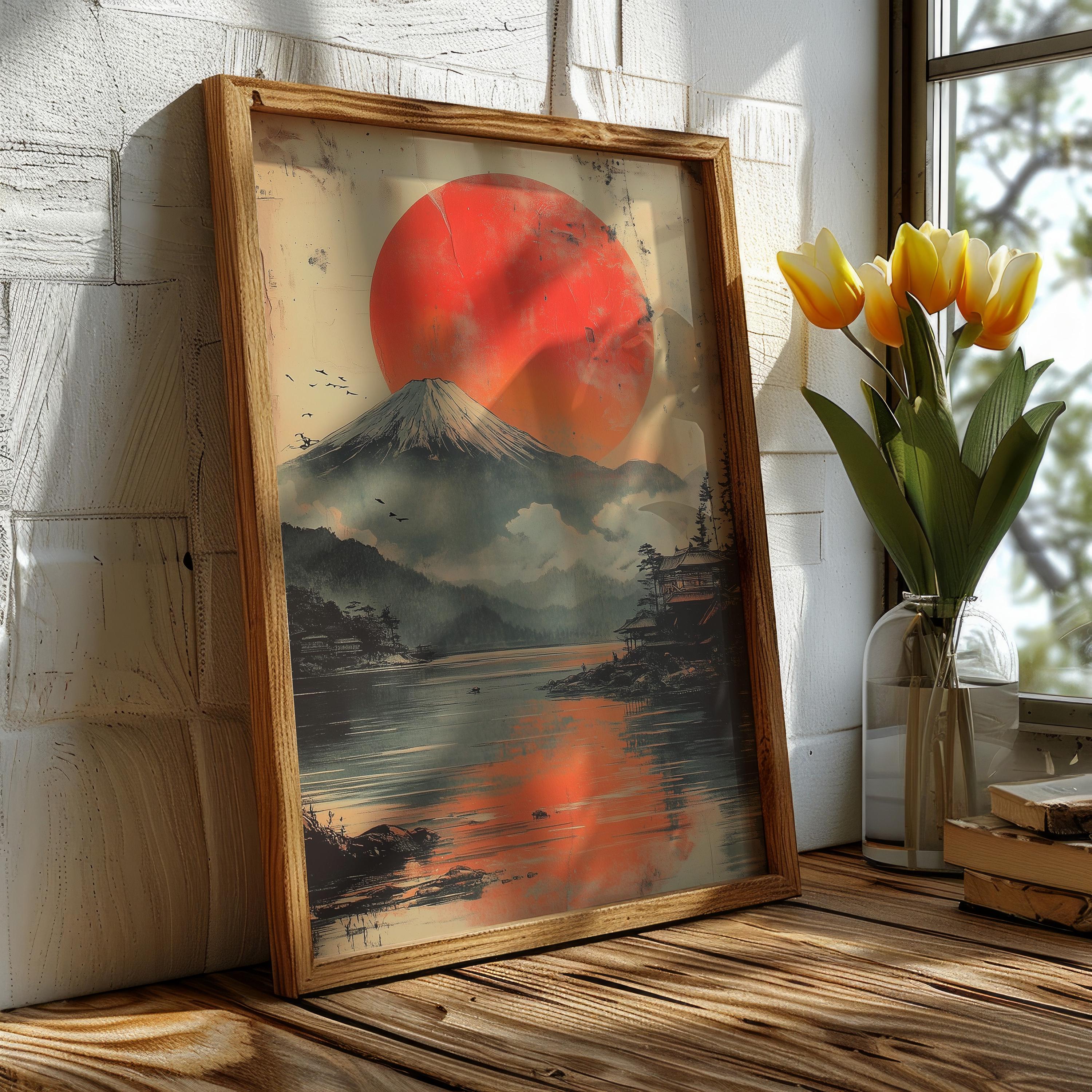 Japanese Landscape Digital Download – Vintage Mount Fuji Sunset
