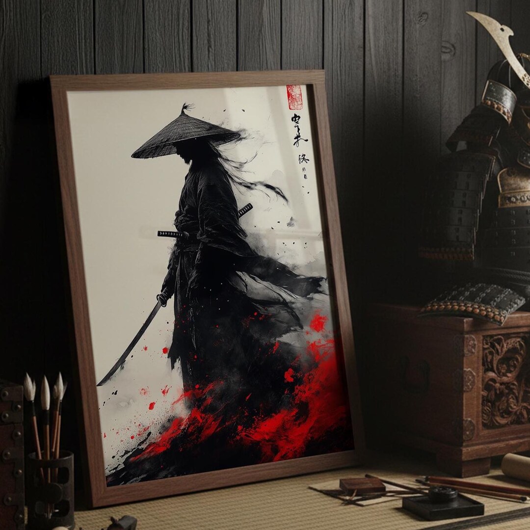 Samurai Warrior Wall Art – Japanese Ink Style Poster, Katana Bushido ...