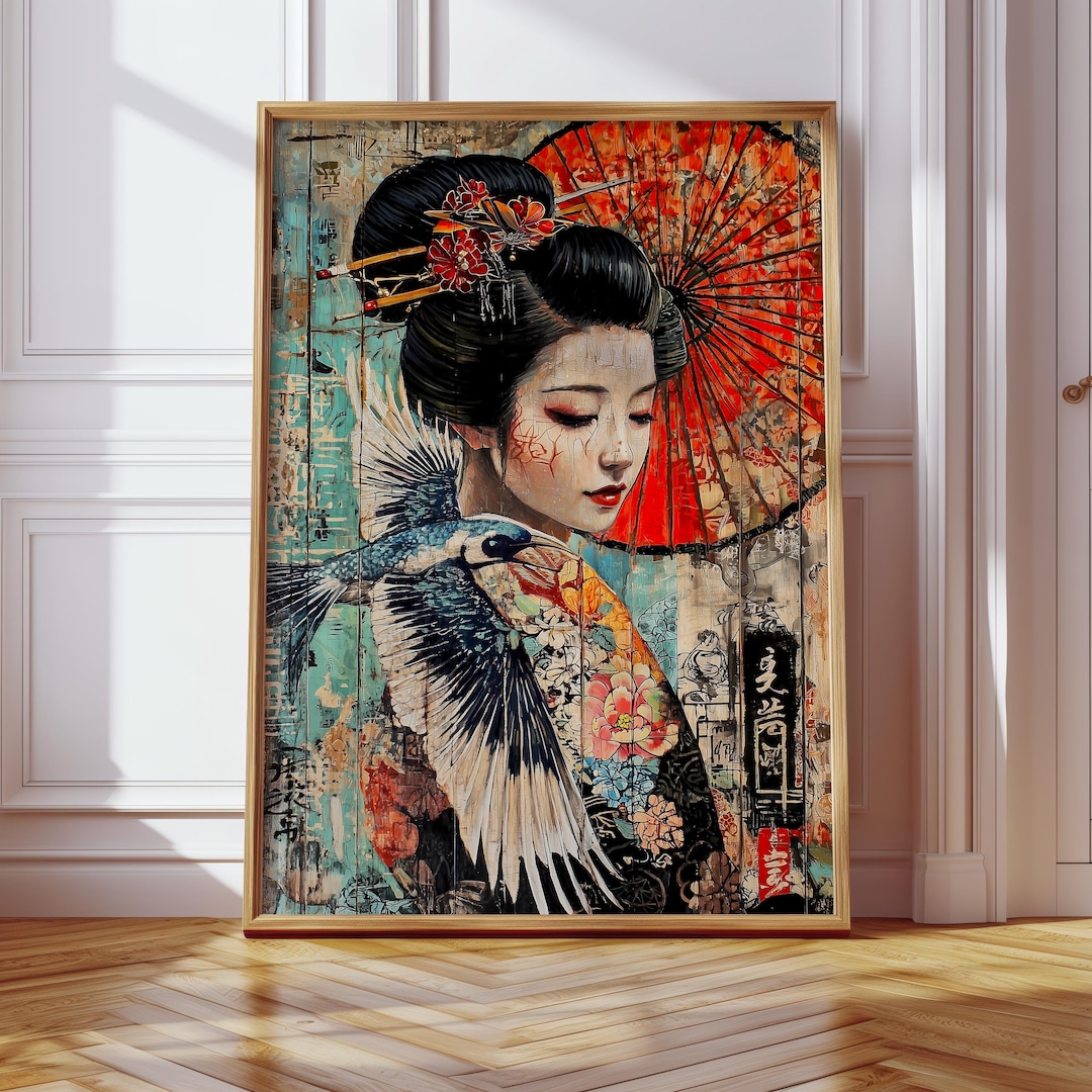 Japanese Geisha Poster | Floral Kimono Wall Art | Elegant Japanese ...