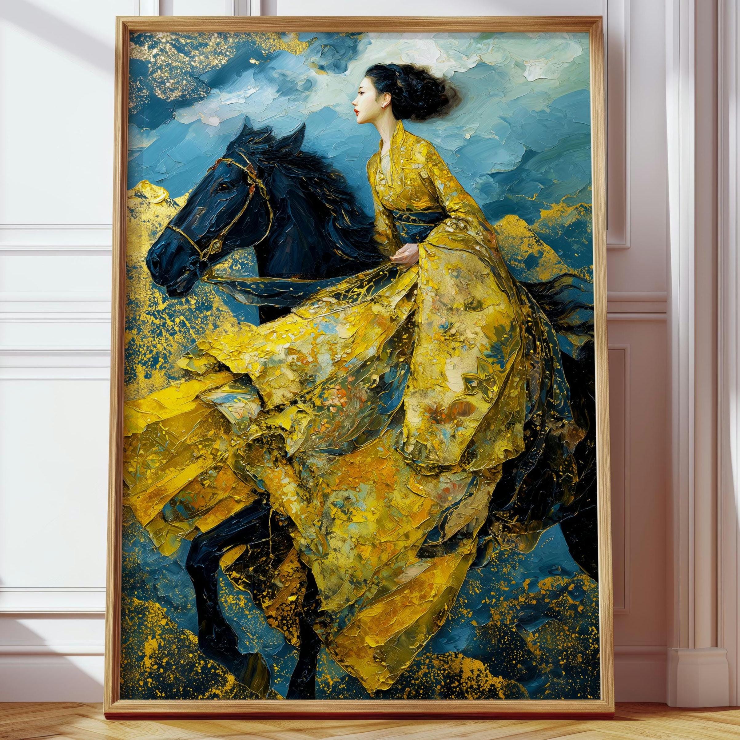 美品1980年代作 真作（一点もの）木製額装◆安藤岬「黄色のストール」パステル画 美品1980年代作 真作（一点もの）木製額装◇安藤岬「黄色のストール