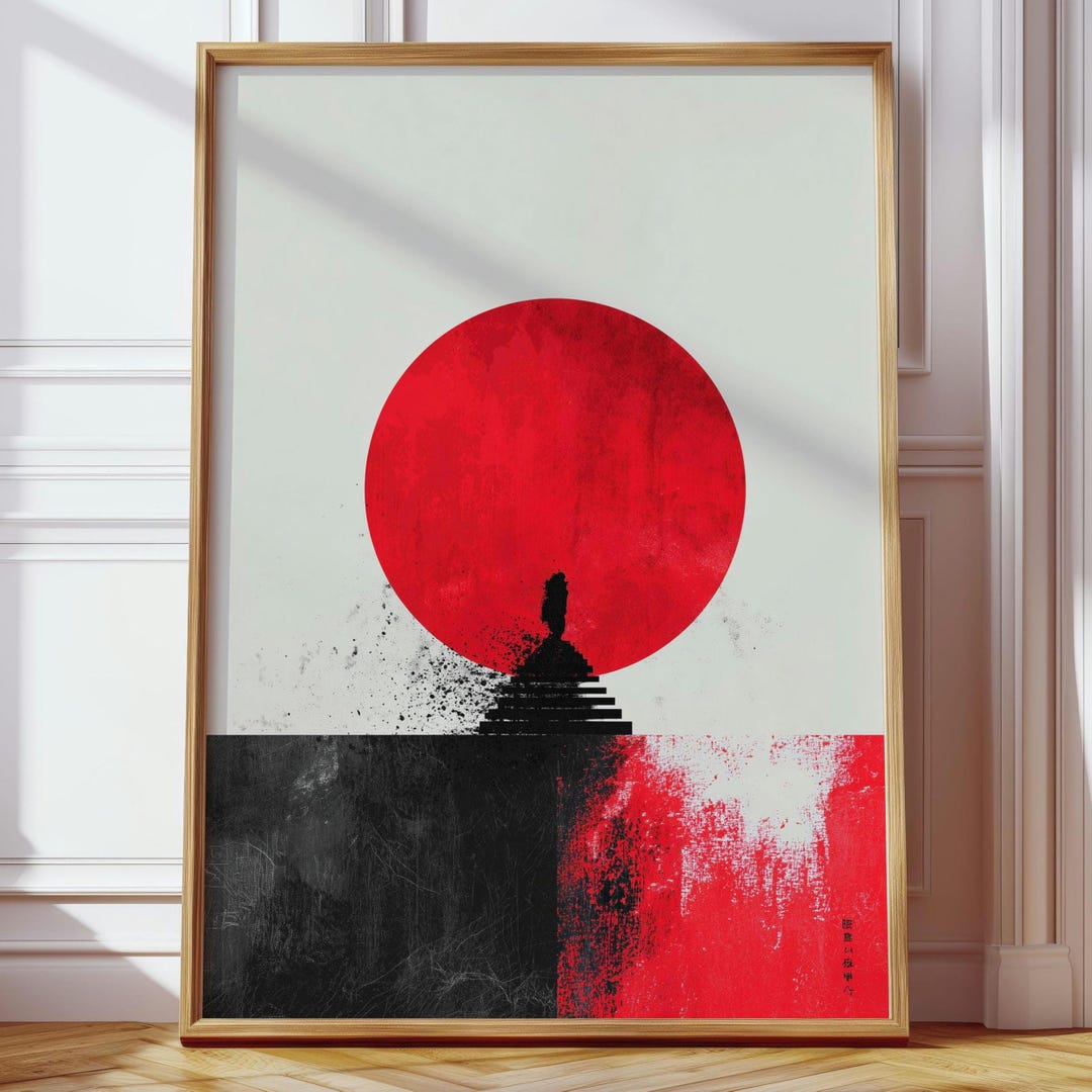 Zen Red Sun Poster – Japanese Minimalist Wall Art Print, Abstract