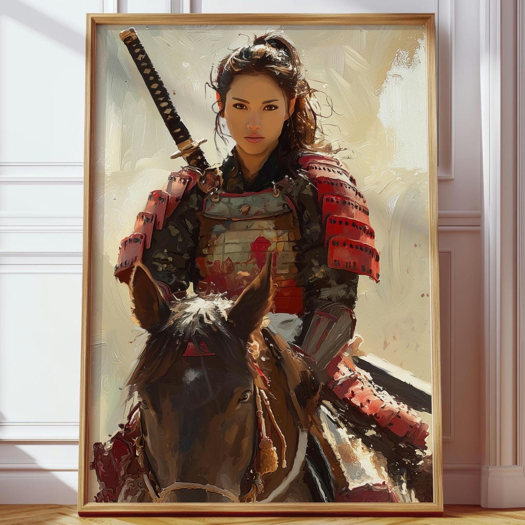 Japanese Samurai Woman Poster | Female Warrior on Horse Wall Art ...