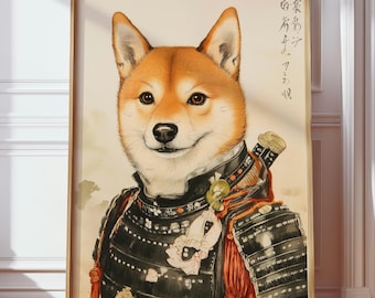 侍柴犬ウォールポスター - ヴィンテージ日本の犬アート - 素朴な戦士の