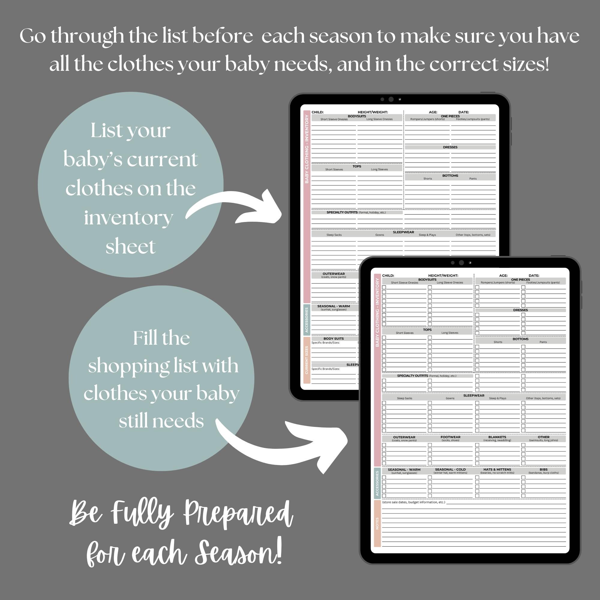 Baby Clothes Inventory Log & Shopping List (digital Download) - Etsy