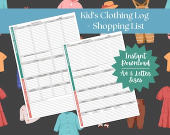 Kid&#39;s Clothing Log / Kid’s Closet Inventory / Kids Clothes Planner / Kids Closet Audit / Children’s Clothing Tracker / Clothes Shopping List