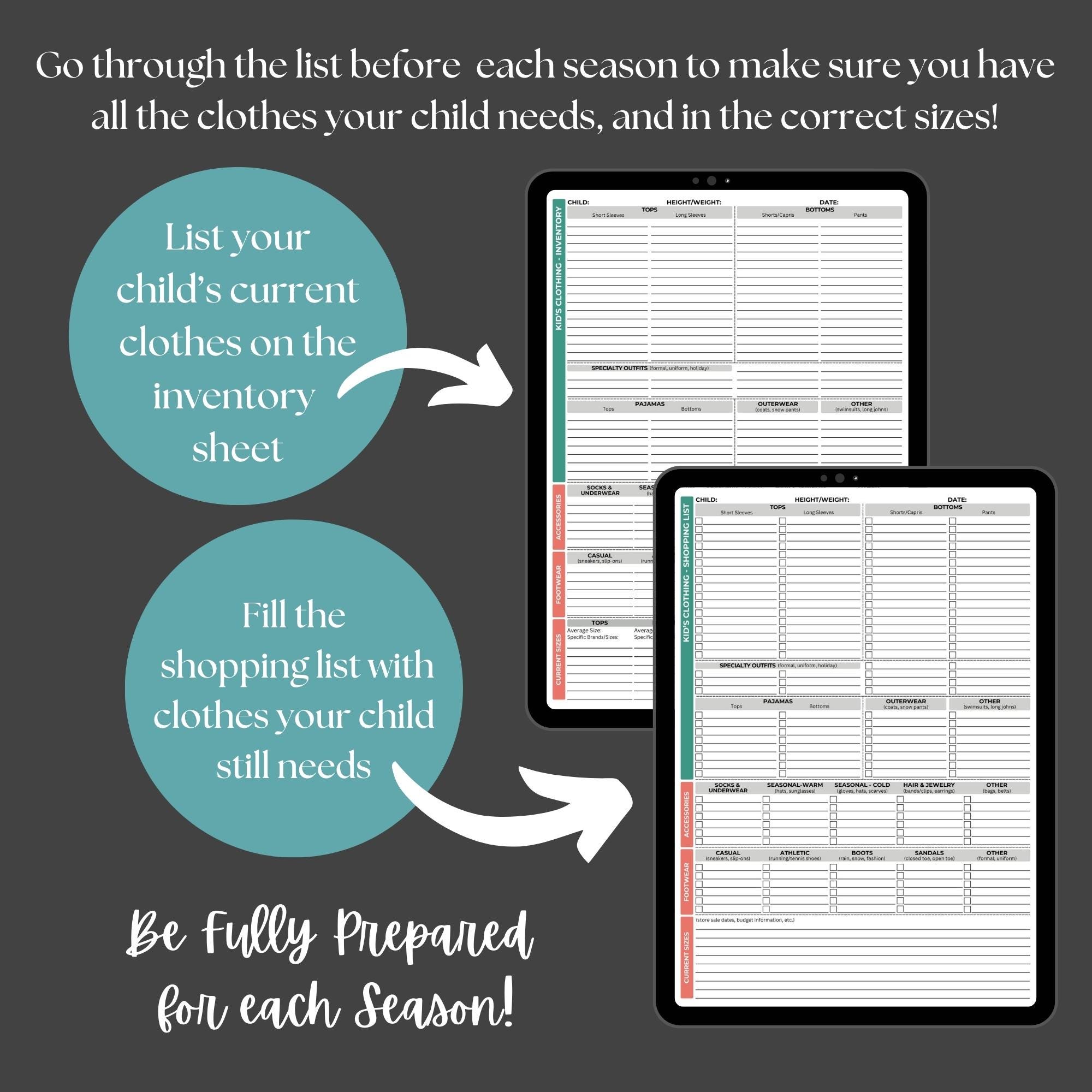 Kid's Clothing Inventory Log: Closet Tracker & Shopping List (digital ...