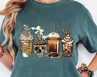 Comfort Colors® Skeleton Coffees Shirt, Coffee Skeleton Shirt, Halloween Shirt, Halloween Coffee, Coffee Shirt, Skeleton Shirt, Coffee Latte