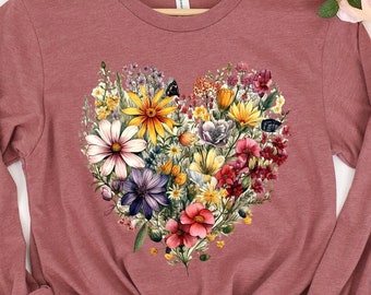 Vintage Pressed Flowers Sweatshirt, Boho Cottagecore Crewneck, Pastel Botanical Floral Pullover, Fairycore Oversized Wildflowers Sweatshirt